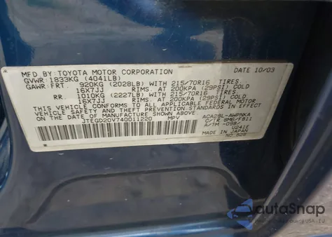 2004 Toyota Rav4 from USA, damaged, VIN JTEGD20V740011220